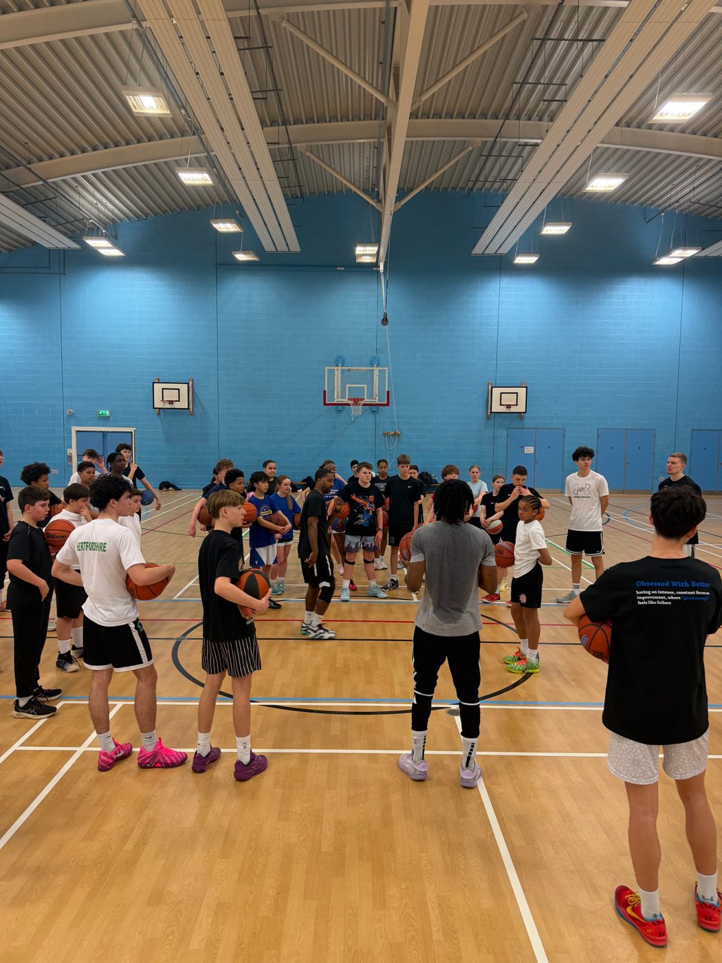 Camp huddle on court
